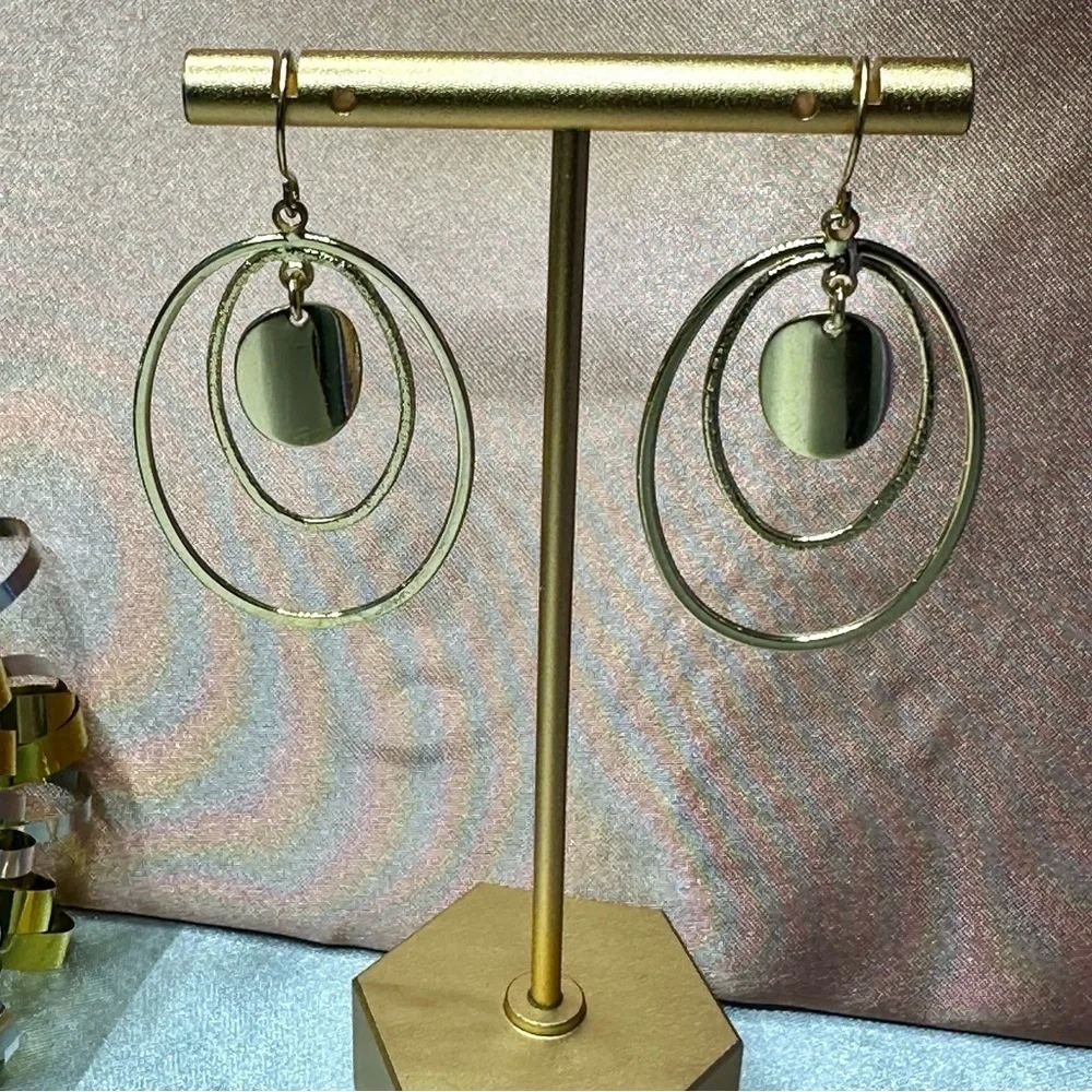Gold Geometric Earrings with Minimalist Design Double Hoop Earrings Gold Plated